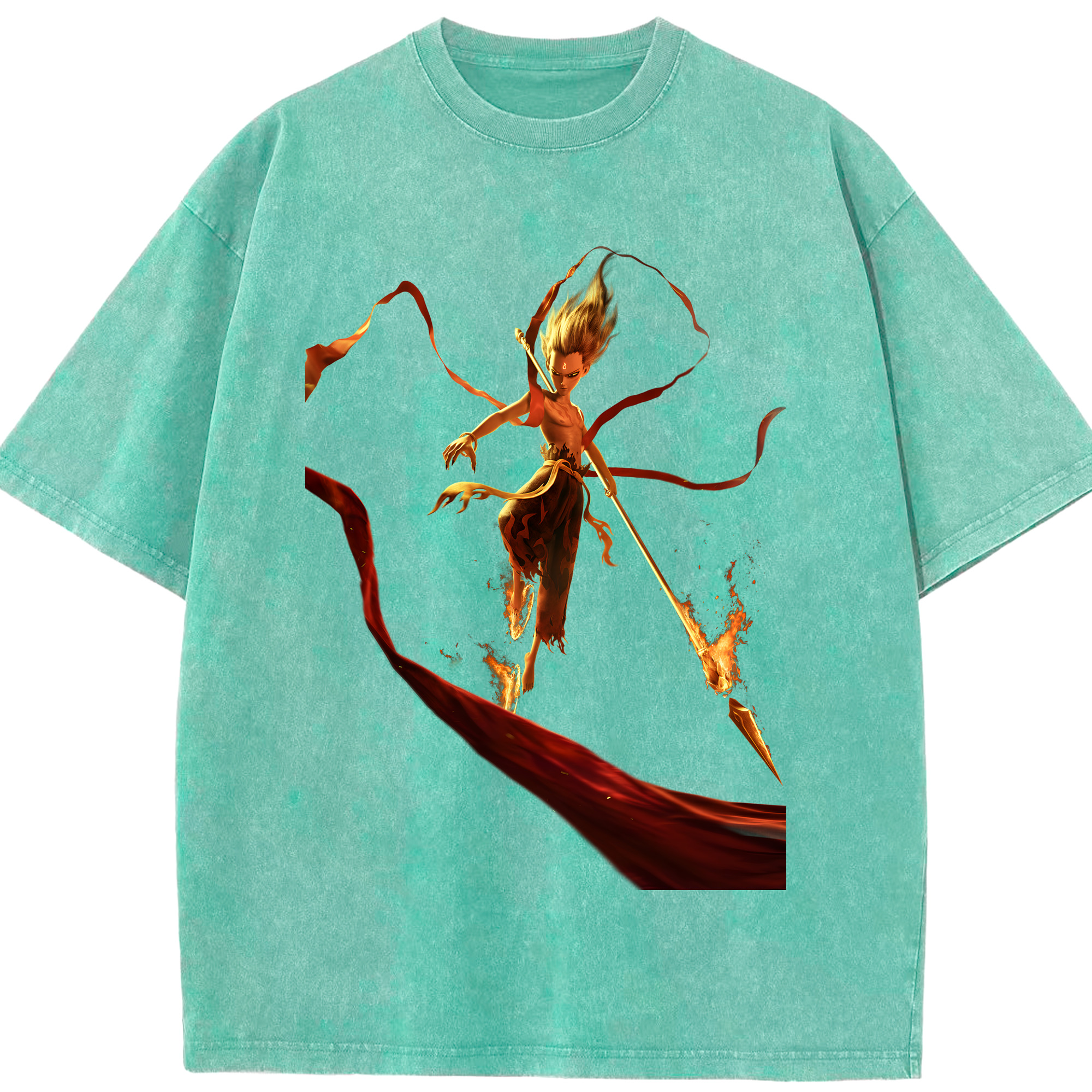 （画像用） Ne Zha 2 ナタ 魔童の大暴れ 綿100% ヴィンテージ風 半袖Tシャツ（フロントプリント）